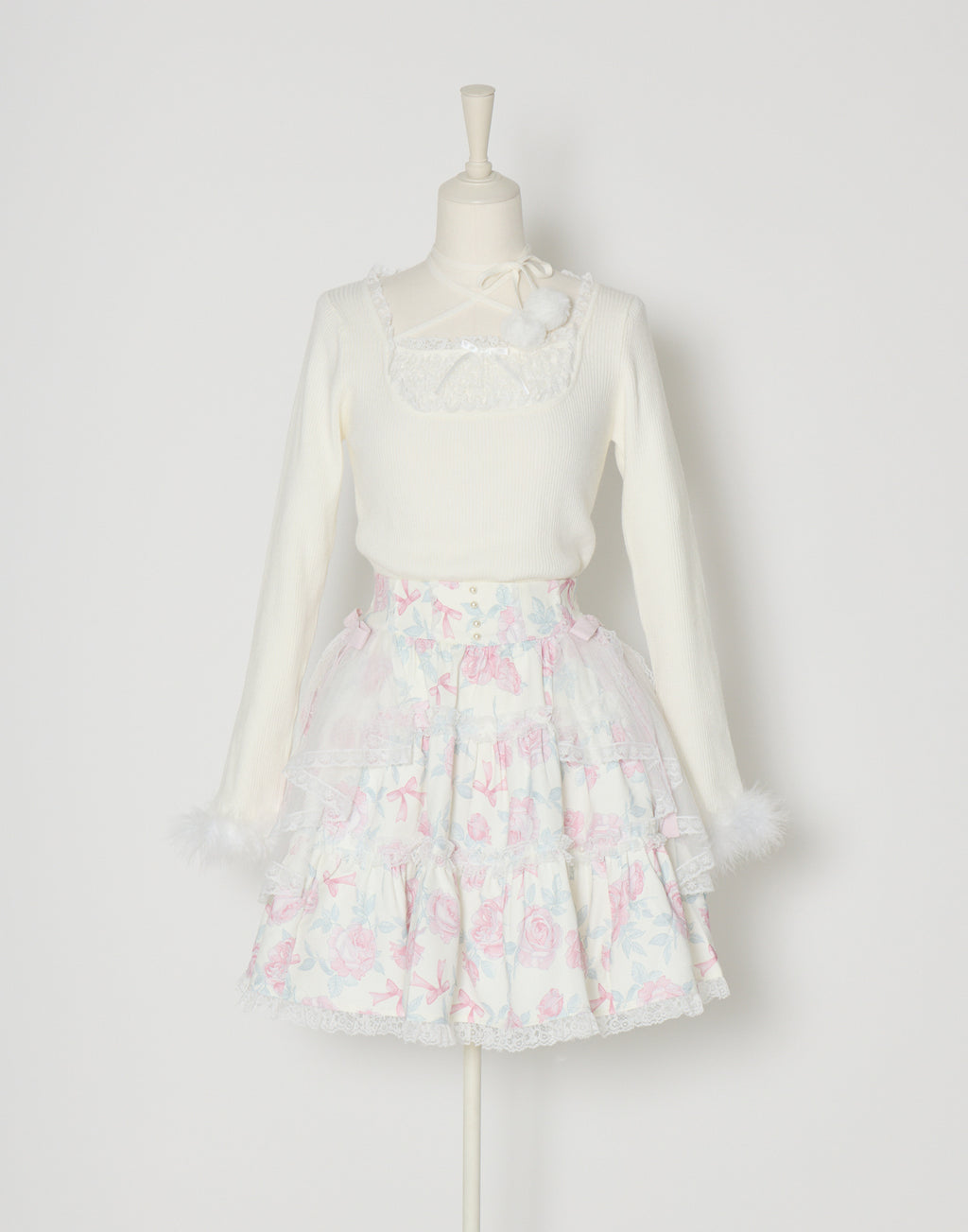 mellfy memory Ribbon Pompom Choker Angel knit