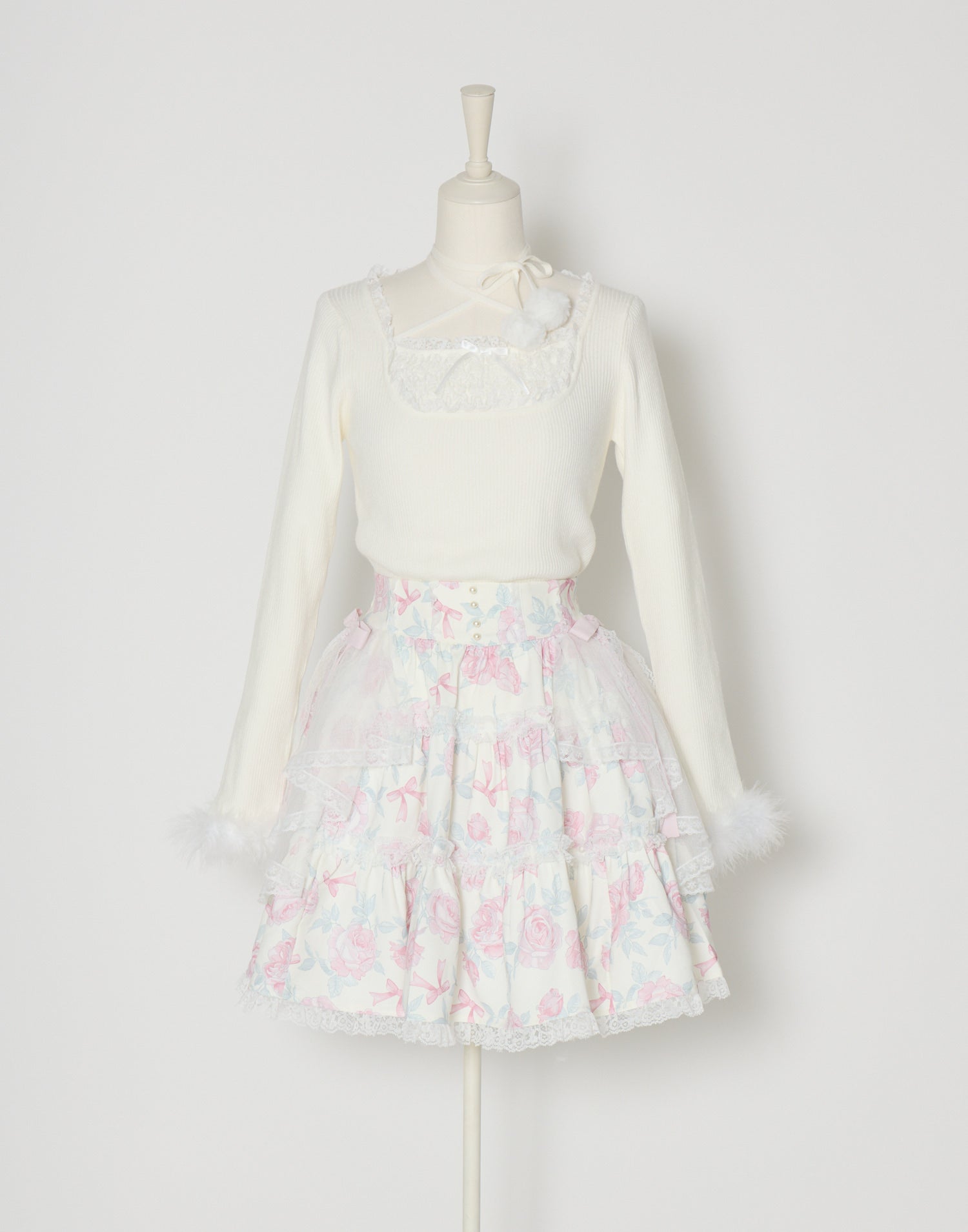mellfy memory Ribbon Pompom Choker Angel knit