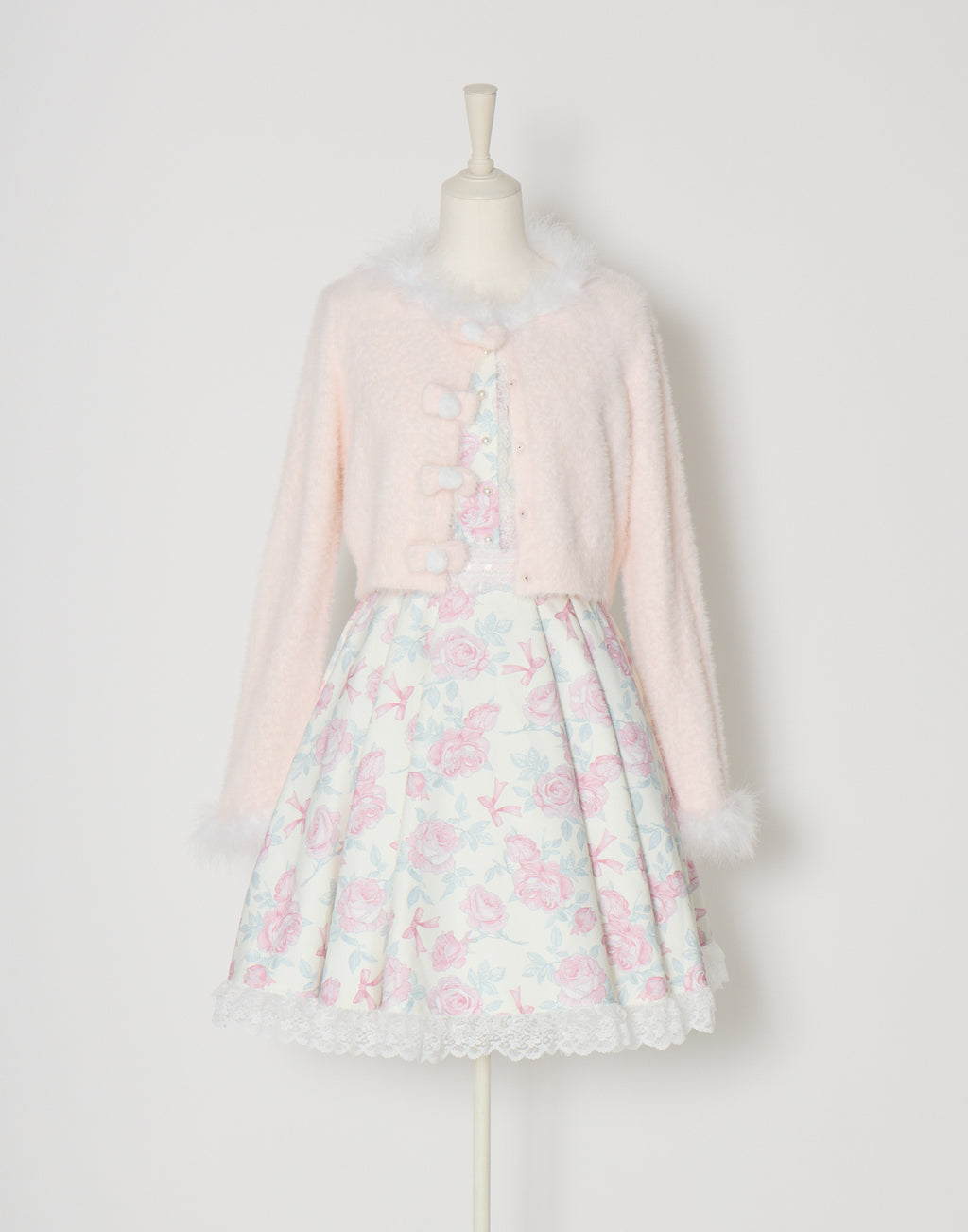 mellfy memory Fluffy pom-pom ribbon knit cardigan