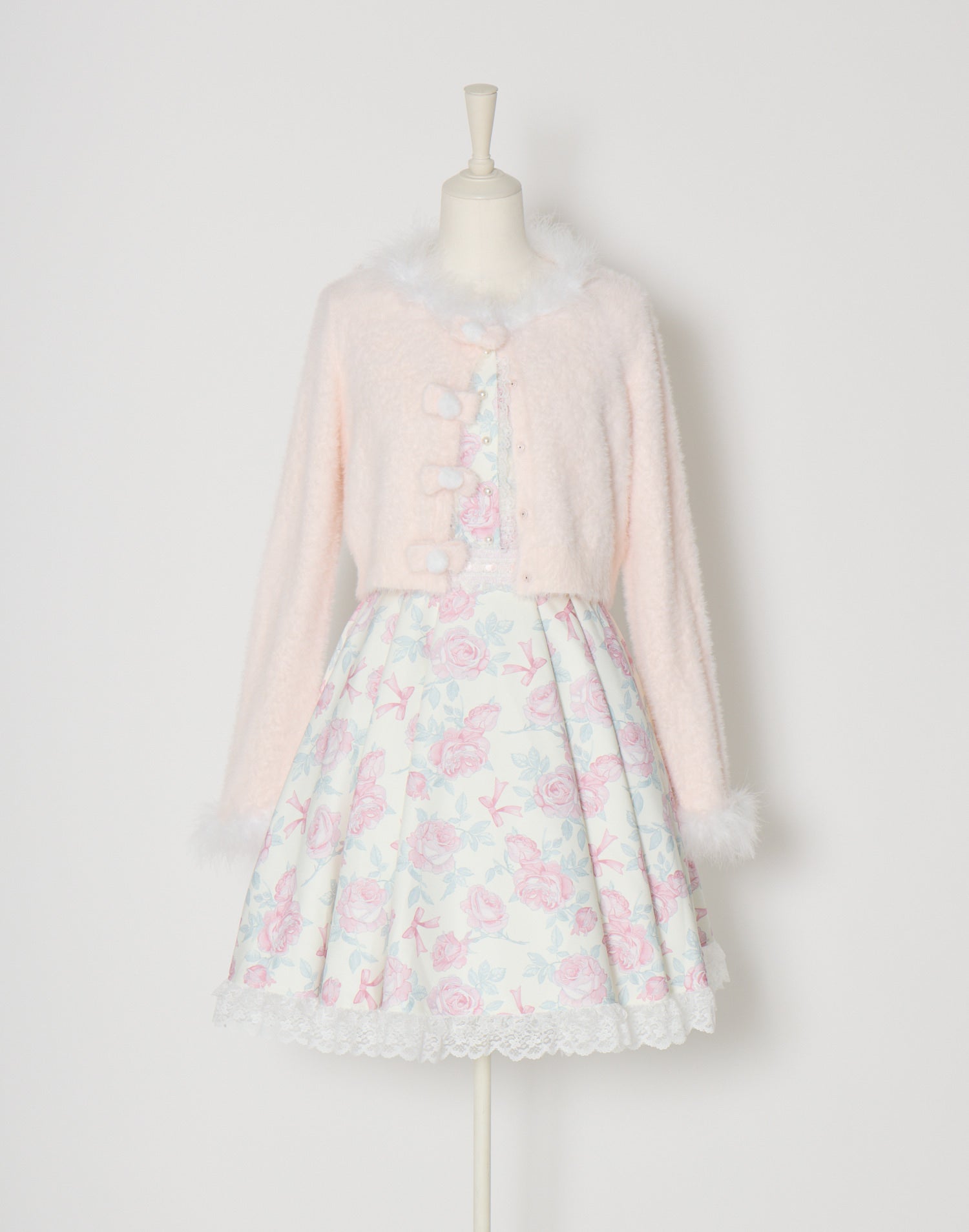 mellfy memory Fluffy pom-pom ribbon knit cardigan