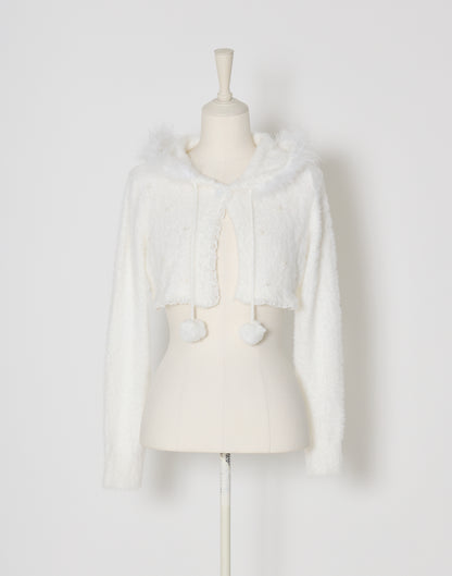 mellfy memory Fluffy pom-pom Angel hoodie cardigan