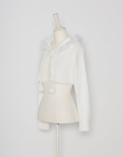 mellfy memory Fluffy pom-pom Angel hoodie cardigan