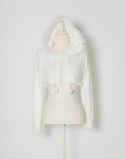 mellfy memory Fluffy pom-pom Angel hoodie cardigan