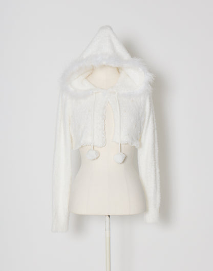 mellfy memory Fluffy pom-pom Angel hoodie cardigan