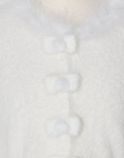 mellfy memory Fluffy pom-pom ribbon knit cardigan