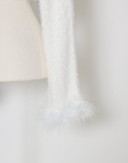 mellfy memory Fluffy pom-pom ribbon knit cardigan