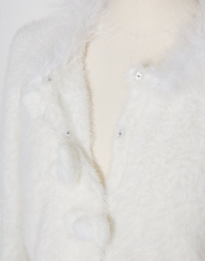 mellfy memory Fluffy pom-pom ribbon knit cardigan