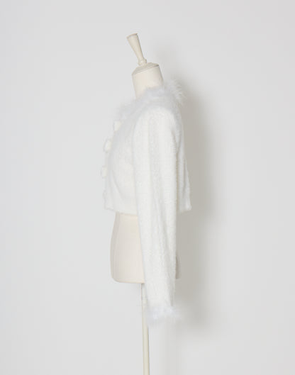 mellfy memory Fluffy pom-pom ribbon knit cardigan