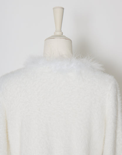 mellfy memory Fluffy pom-pom ribbon knit cardigan