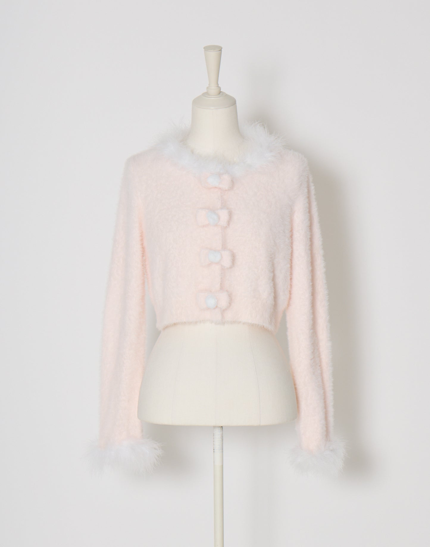 mellfy memory Fluffy pom-pom ribbon knit cardigan