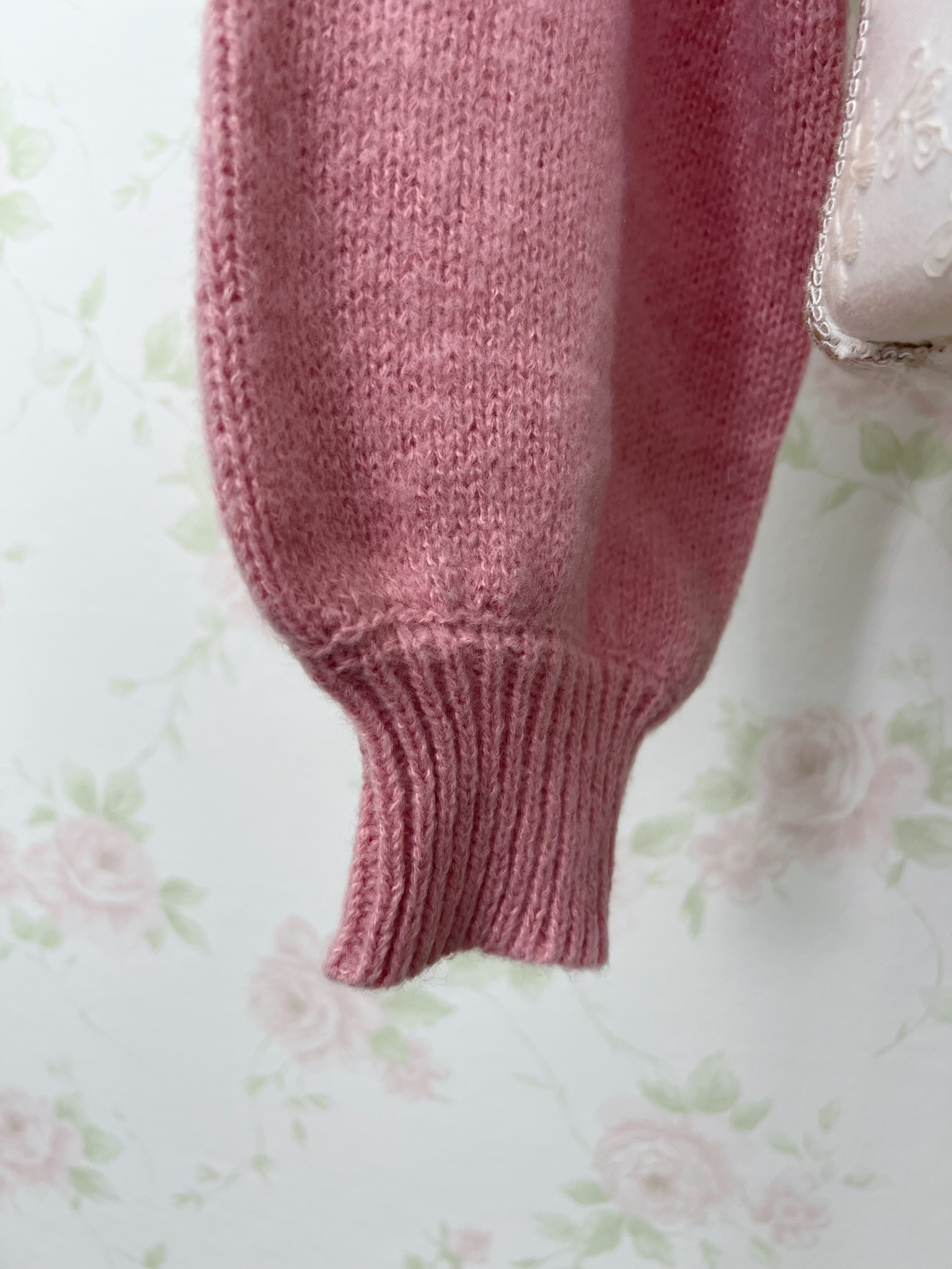 Pearl Button Round Collar Cardigan (Pink)