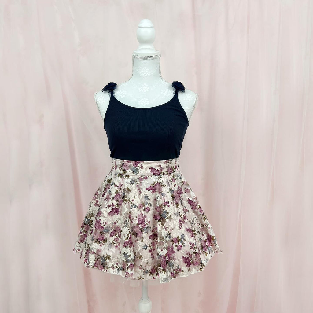 Sweet Girly Floral Mini Skirt (Pink/Purple)