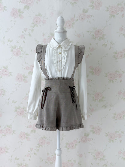 Honey Cinnamon Suspender Frilled Short Pants