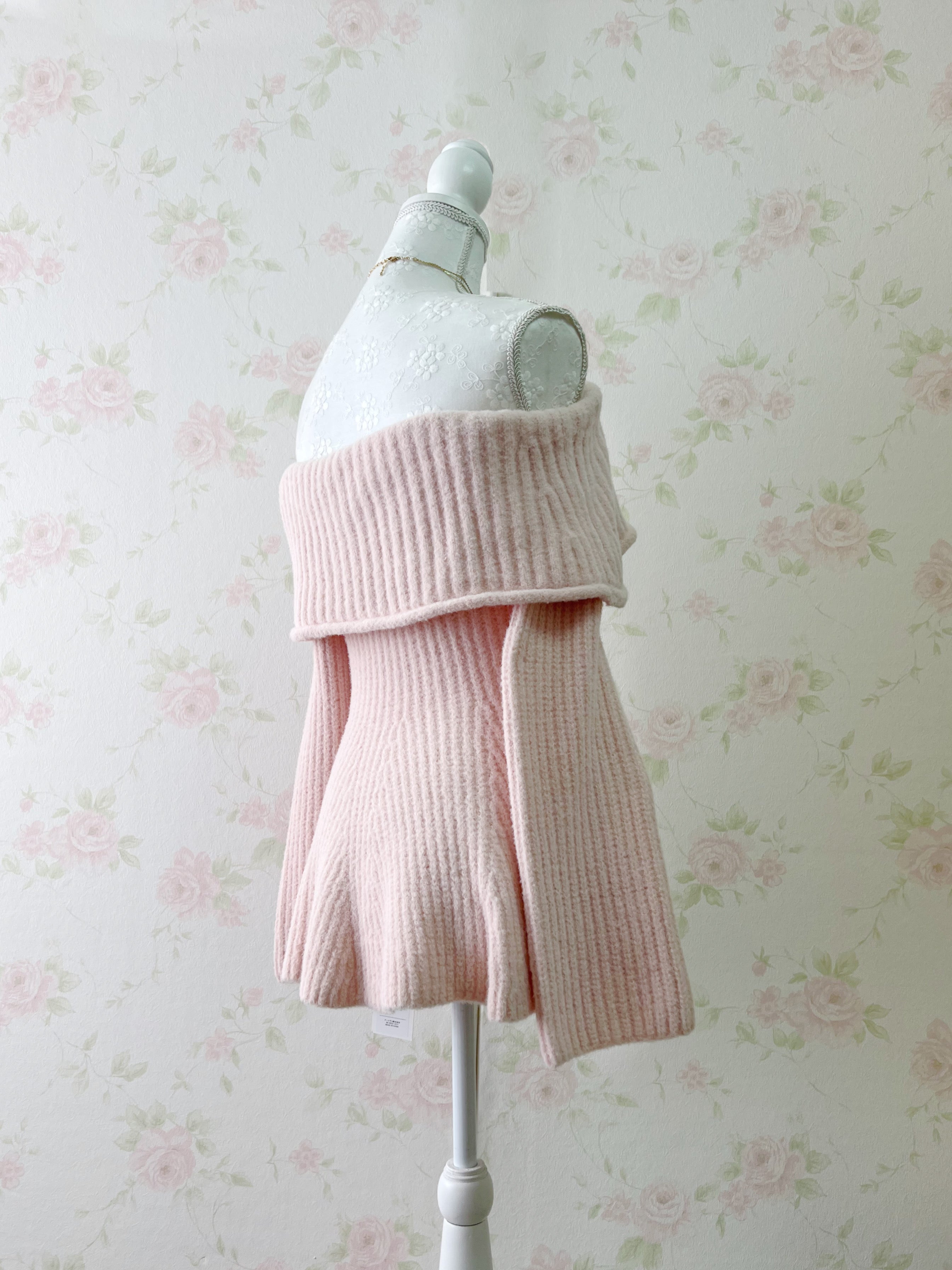 Off Shoulder Wide Sleeved Knit Top (Sakura Pink)
