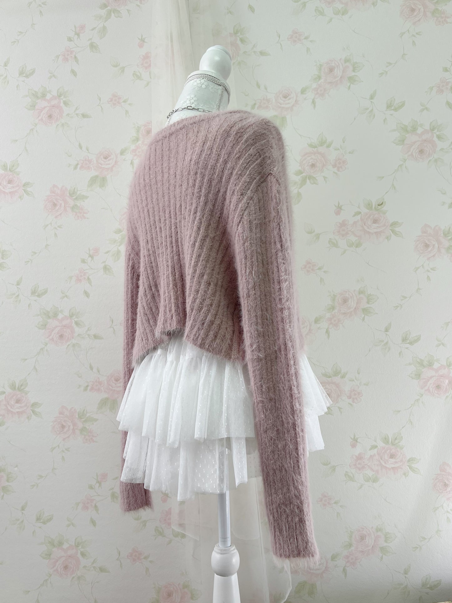 GRL Shaggy Camisole Set Cardigan (Pink)