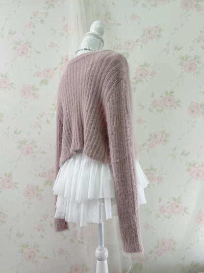 GRL Shaggy Camisole Set Cardigan (Pink)