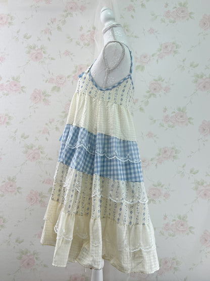 Patchwork Lace Layered Dress (Blue)