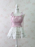 Chiffon Shoulder Bow Silky Top (Pink)