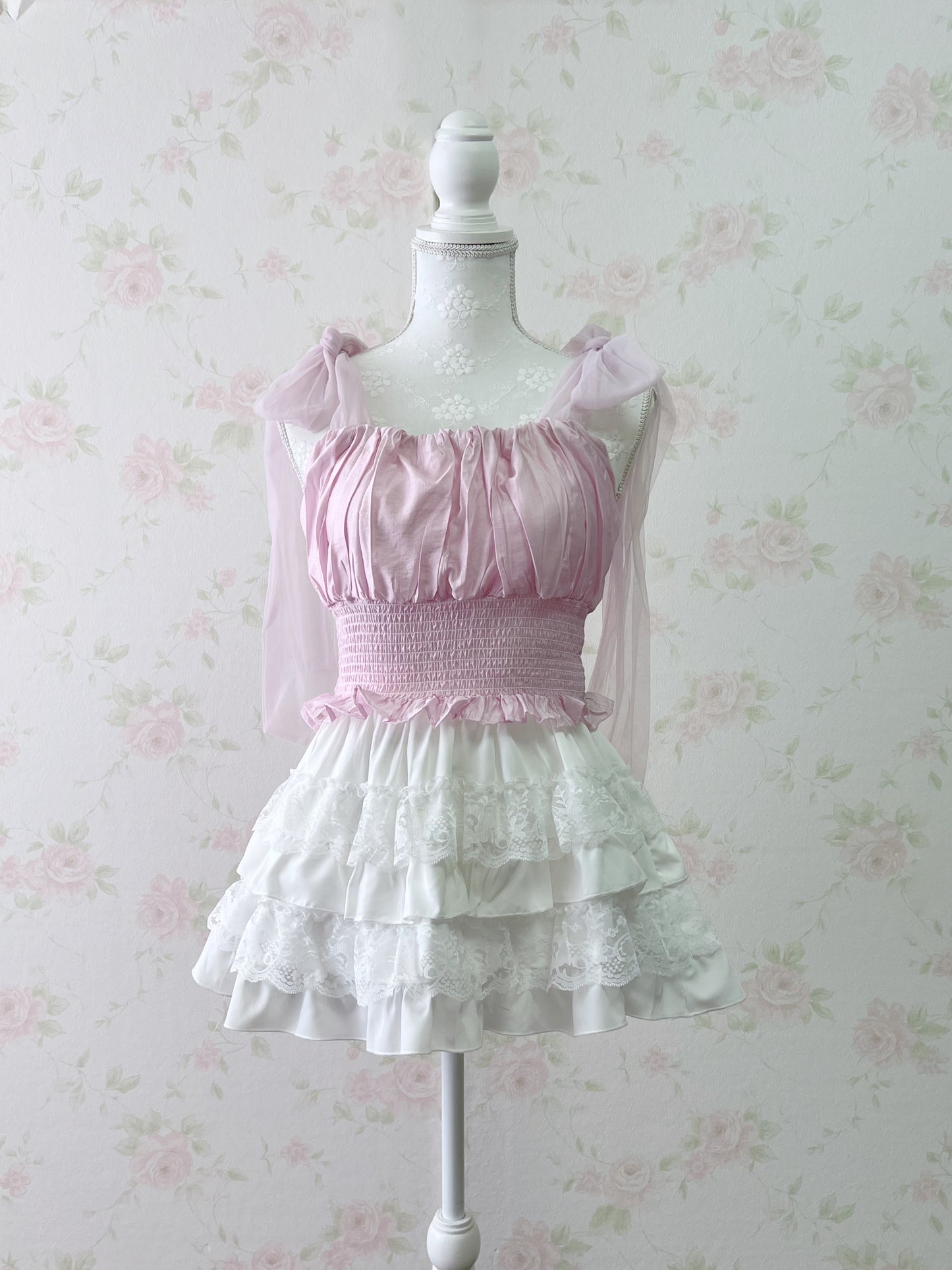 GRL Chiffon Shoulder Bow Silky Top (Pink)