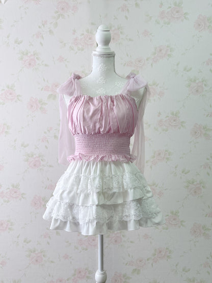 GRL Chiffon Shoulder Bow Silky Top (Pink)