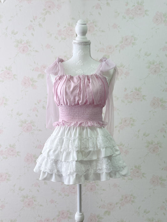 GRL Chiffon Shoulder Bow Silky Top (Pink)