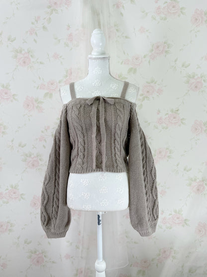 GRL Cardigan Moe Sleeve Camisole Set (Moca Beige)