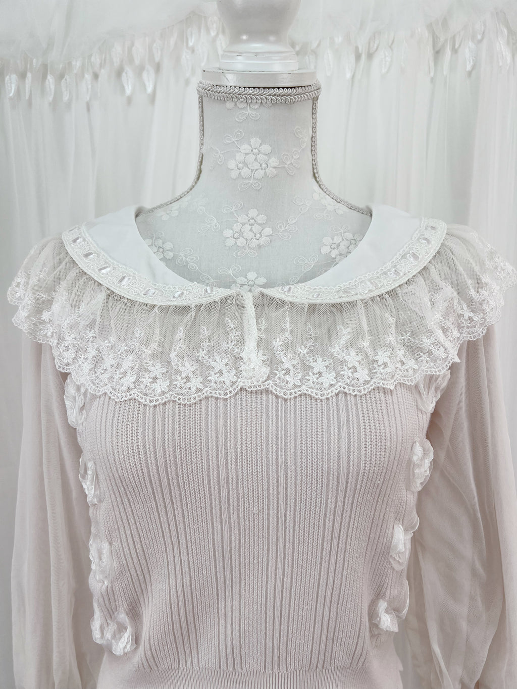mille fille closet Lacy Collar Knit Top (Powder Pink)