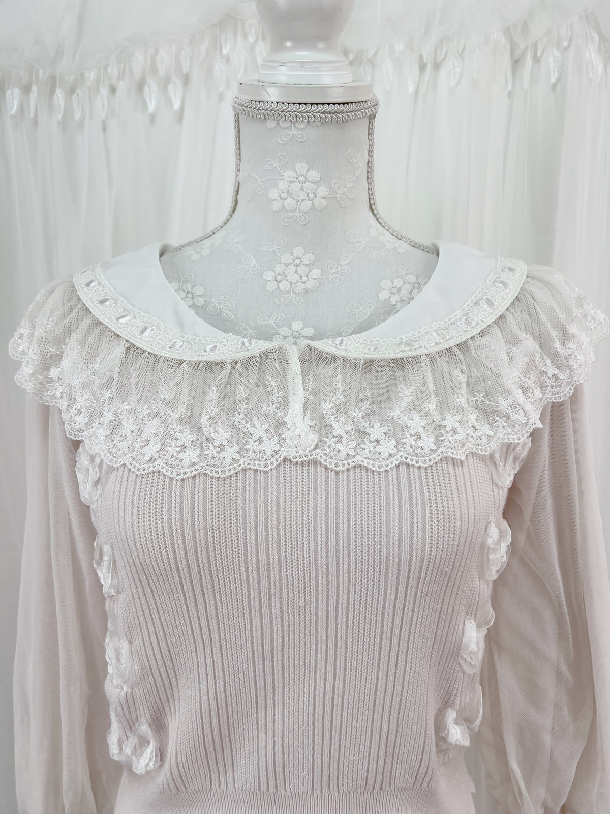 mille fille closet Lacy Collar Knit Top (Powder Pink)