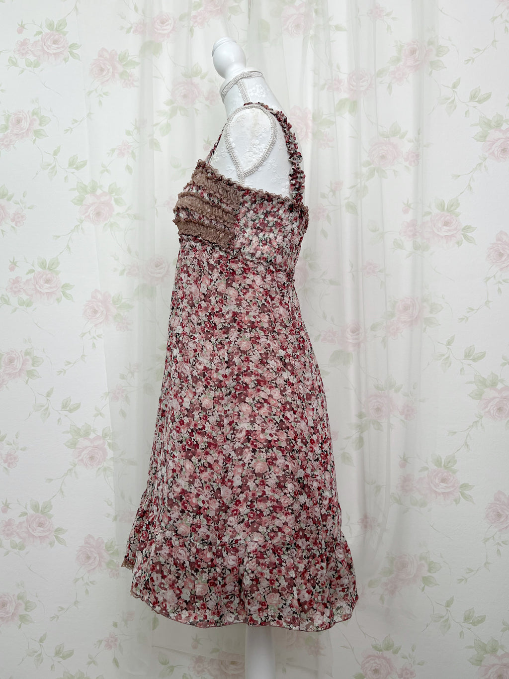 L'EST ROSE Floral Lace Front Shirring Strap Dress