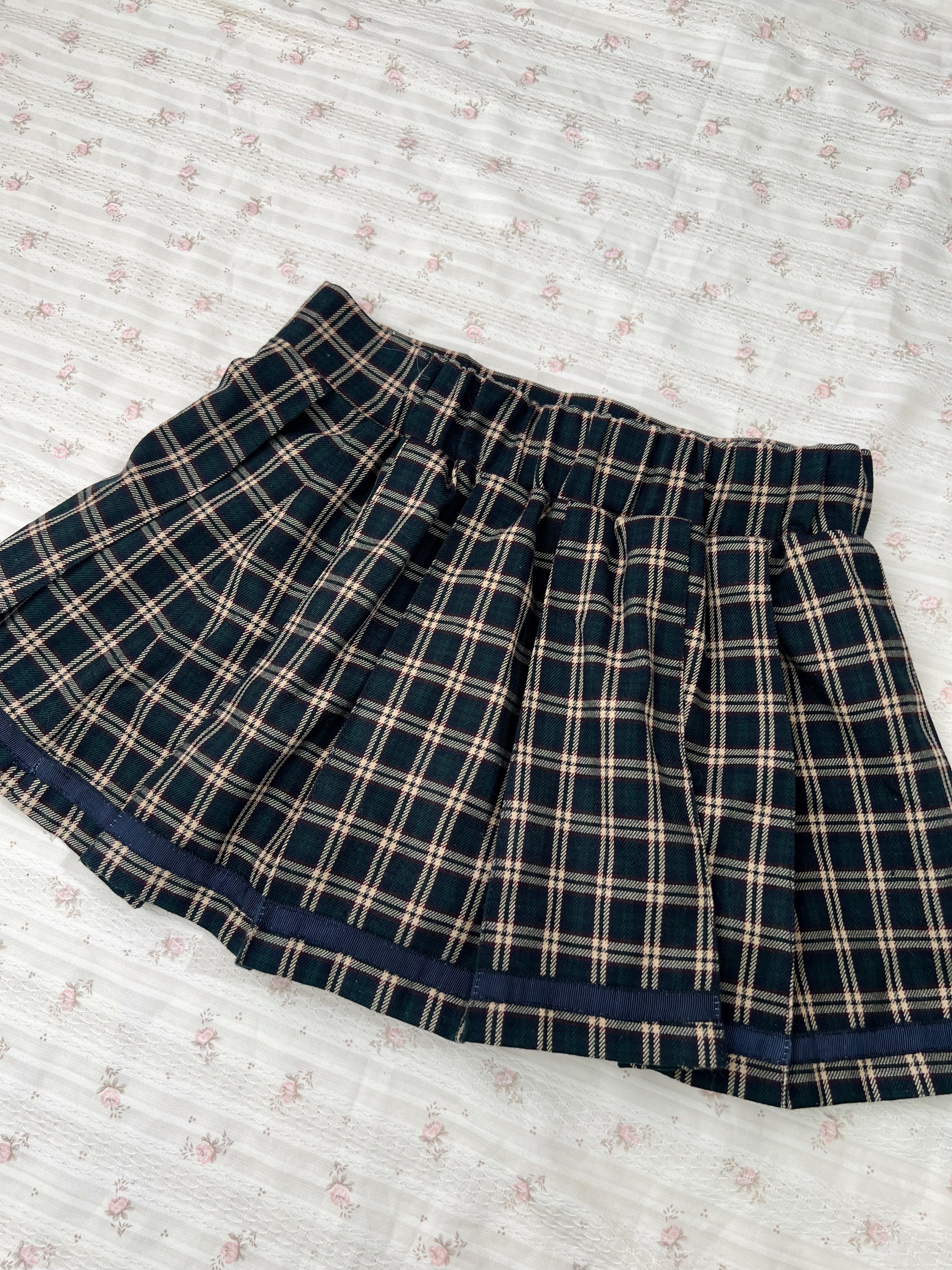 LIZ LISA doll Pleated Checked Mini Skirt (Green)