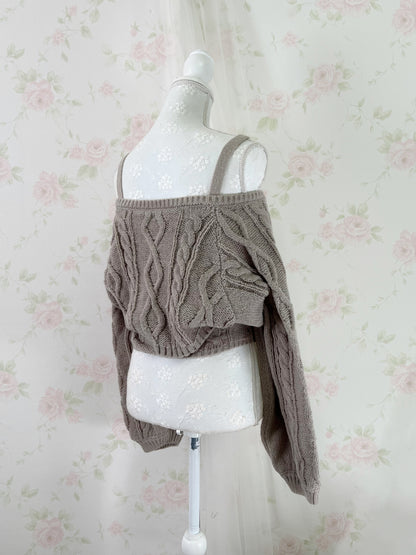 GRL Cardigan Moe Sleeve Camisole Set (Moca Beige)