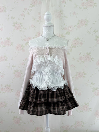 GRL Checked Tiered Skirt (Strawberry Chocolate)