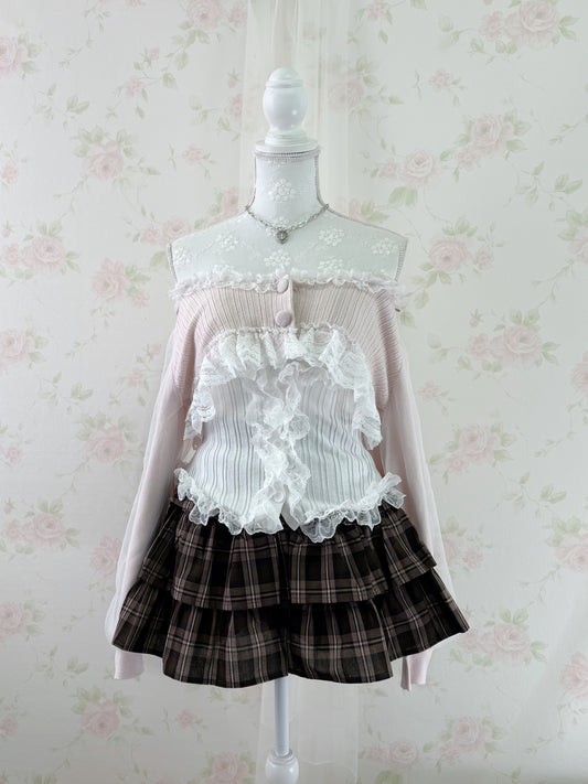 GRL Checked Tiered Skirt (Strawberry Chocolate)