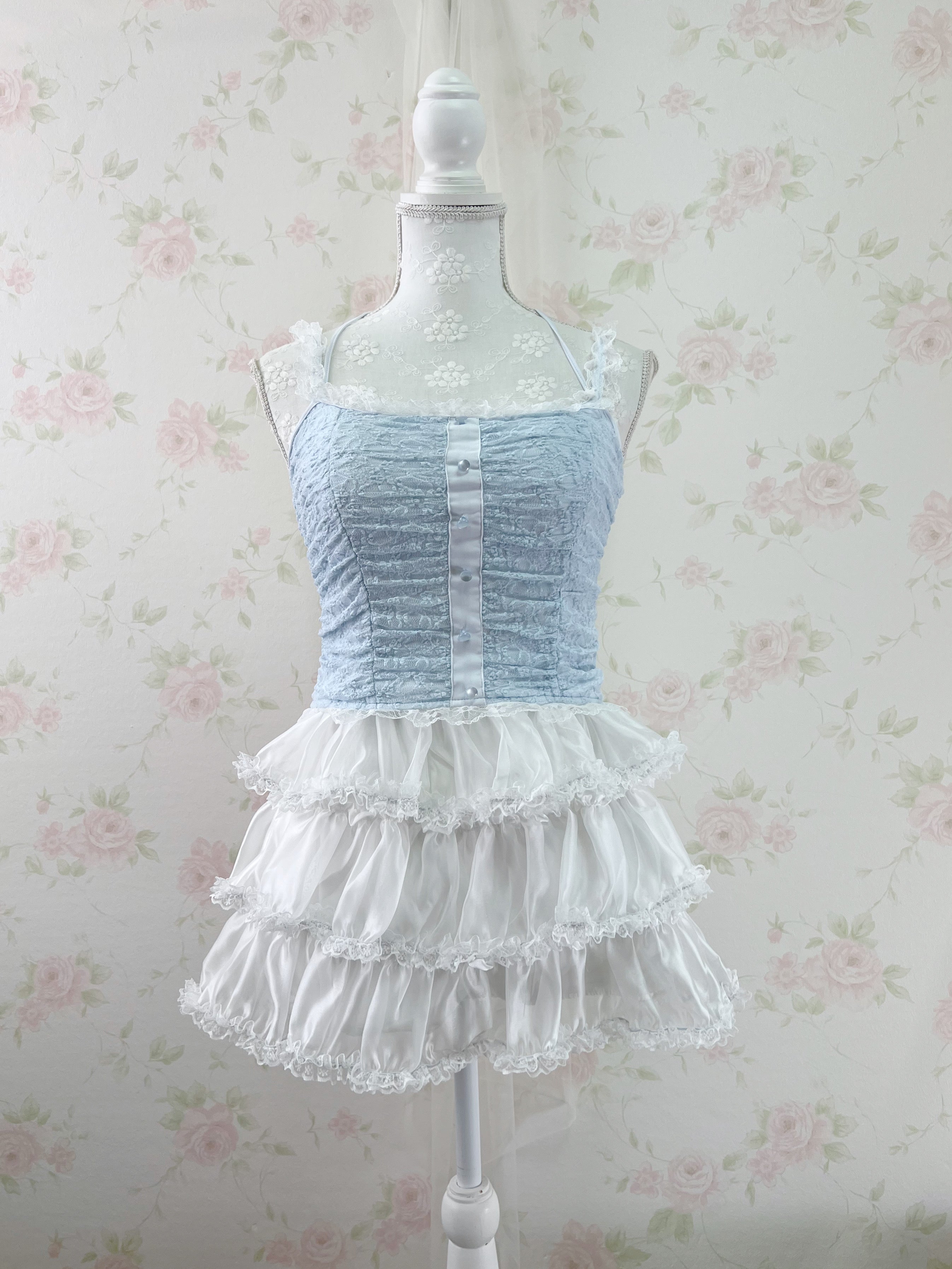 Lacy Halter Neck Camisole (Blue)