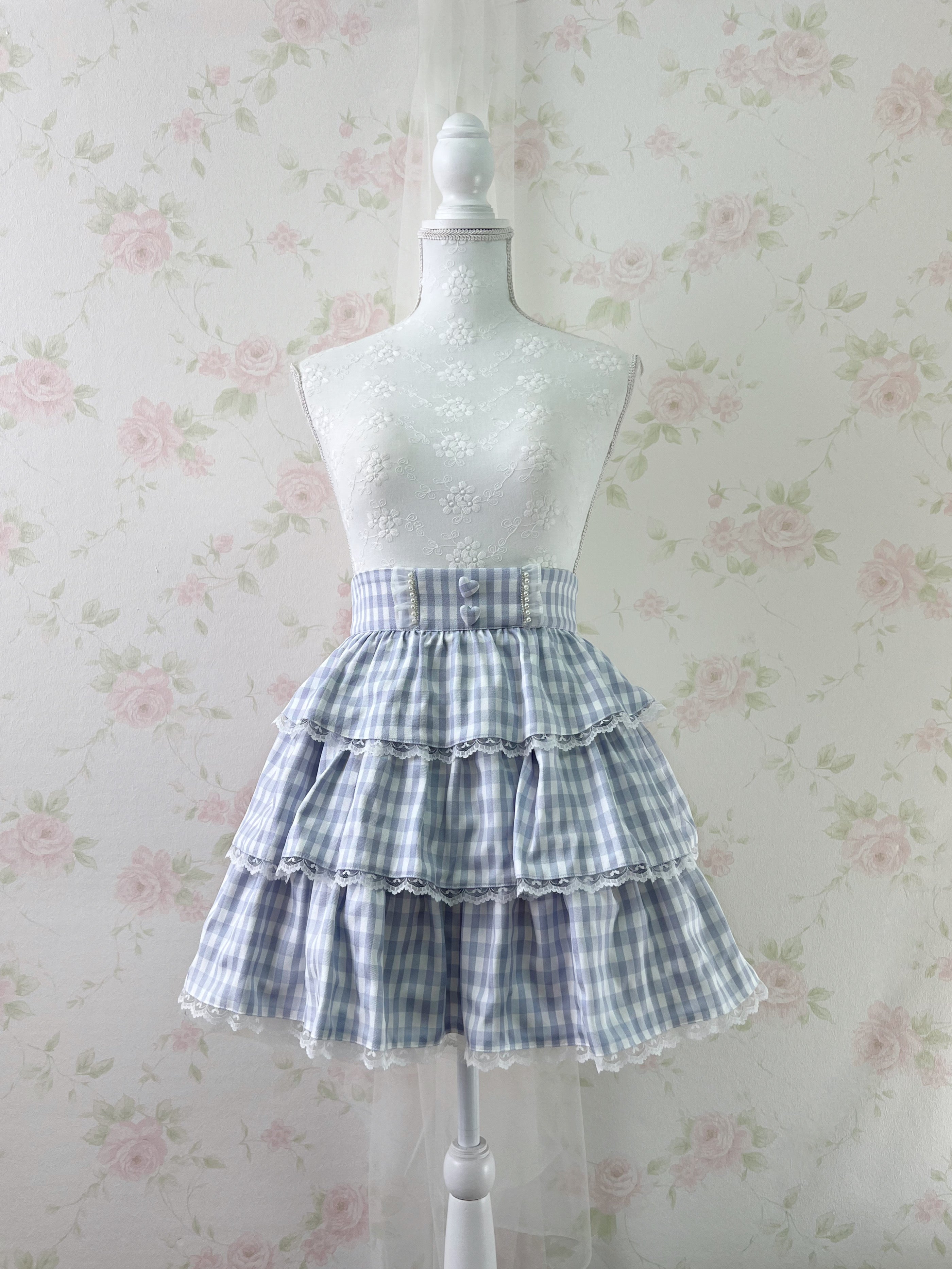 Ank Rouge tiered checked Skirt (Blue)