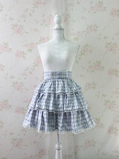 Ank Rouge tiered checked Skirt (Blue)