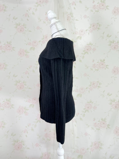 GRL Off Shoulder Button Up Knit Top (Black)