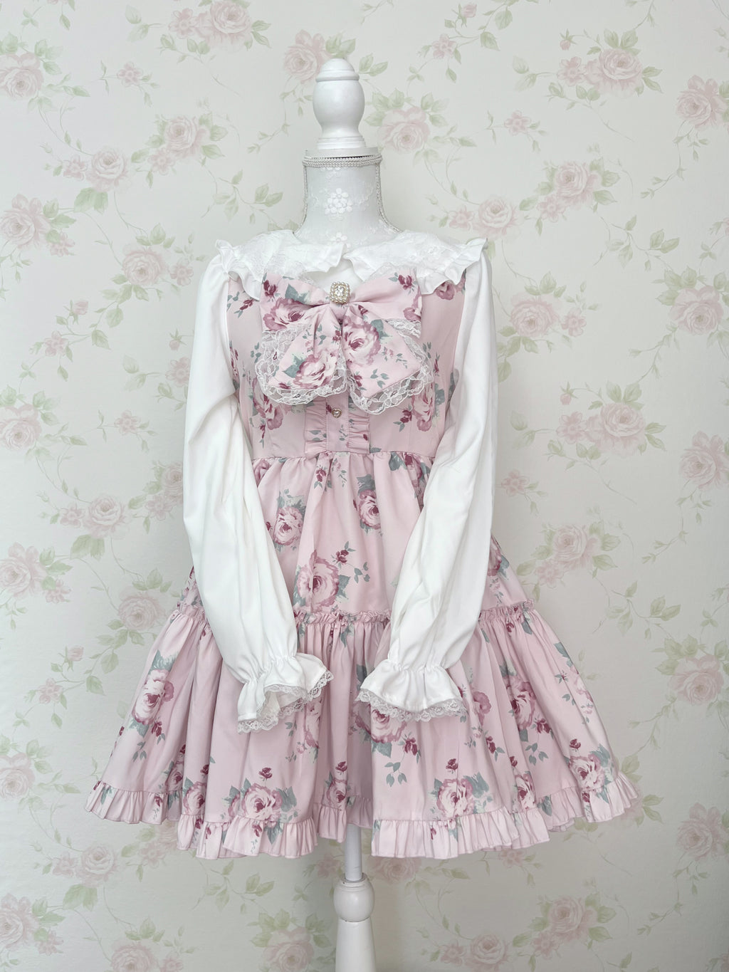 majoretty Floral Lace Collar Dress (Pink)
