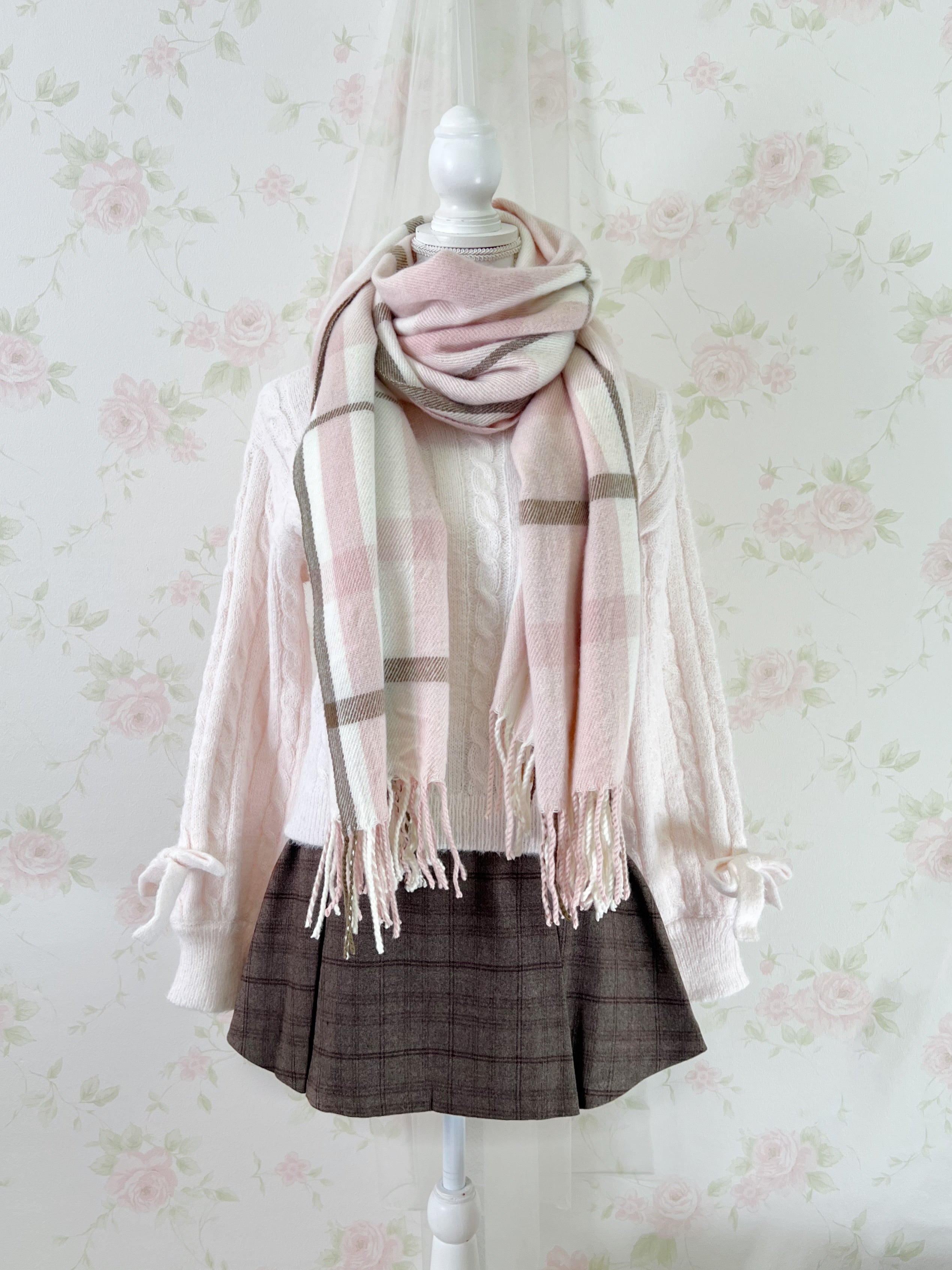 Trapezoid Slit Checked Skirt (Smoky Brown)