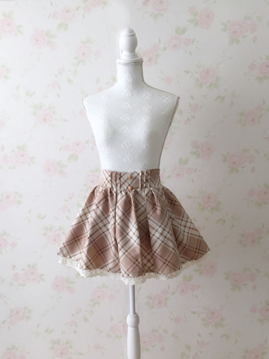 LIZ LISA Hem Lace Checked Sukapan (Beige)