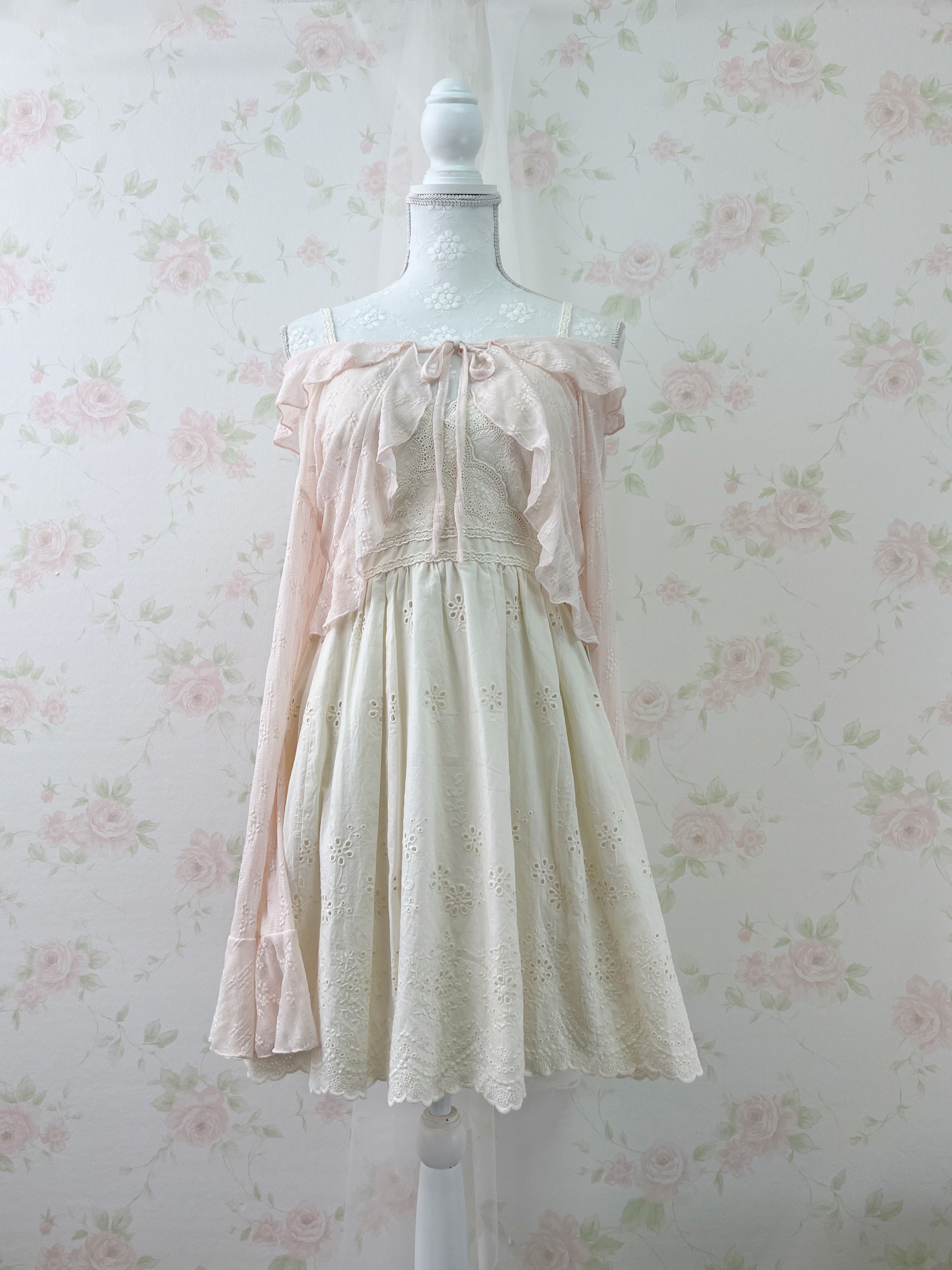 Lacy Front String Cardigan (Pink)