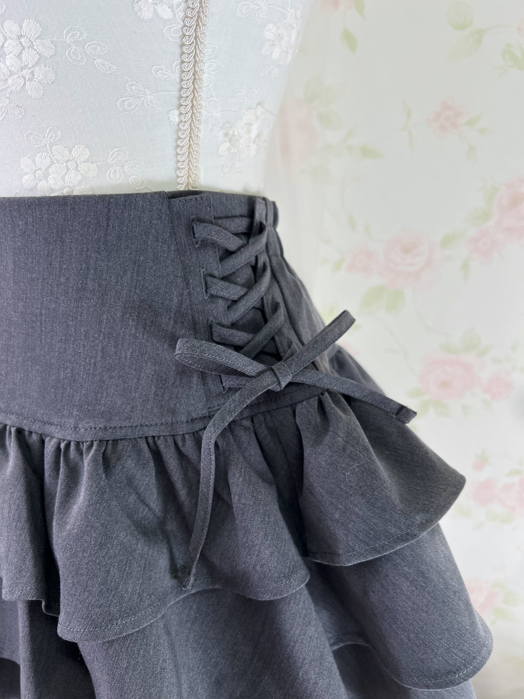 High Waist Tiered  Side Bow Skirt (Gray)