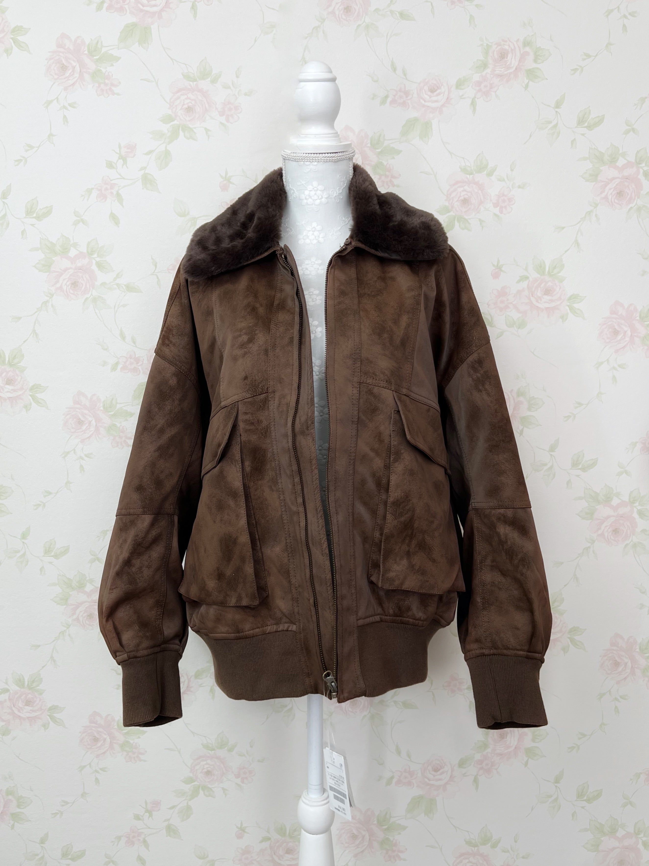 FREAK'S  STORE Boyfriend’s Synthetic Leather Jacket (Brown)