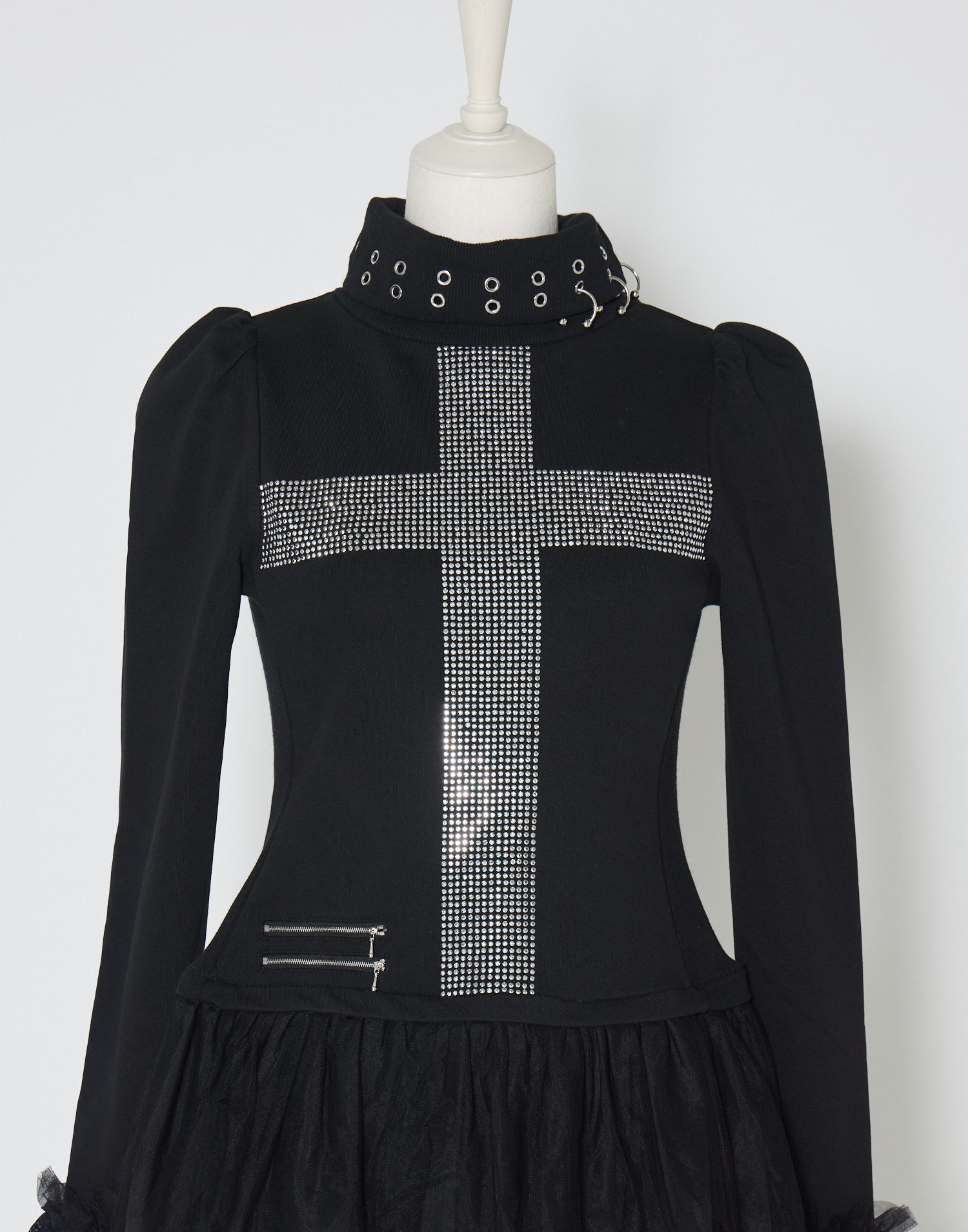 AVENCHUMU Rhinestone cross chiffon hem one-piece