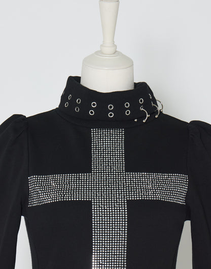 AVENCHUMU Rhinestone cross chiffon hem one-piece