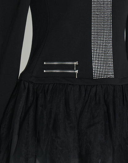 AVENCHUMU Rhinestone cross chiffon hem one-piece