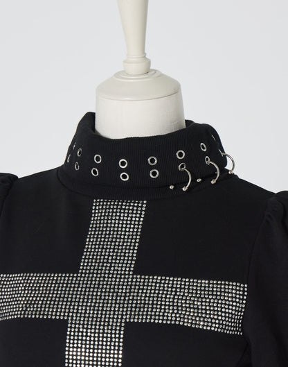 AVENCHUMU Rhinestone cross chiffon hem one-piece