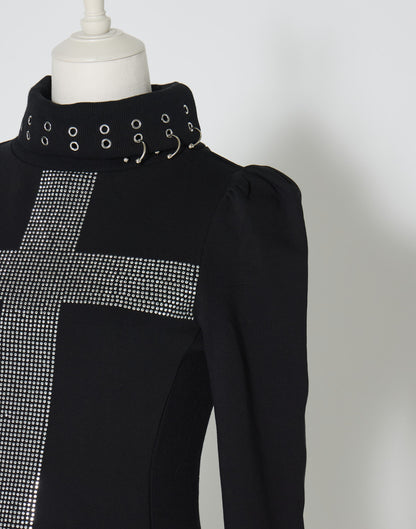 AVENCHUMU Rhinestone cross chiffon hem one-piece