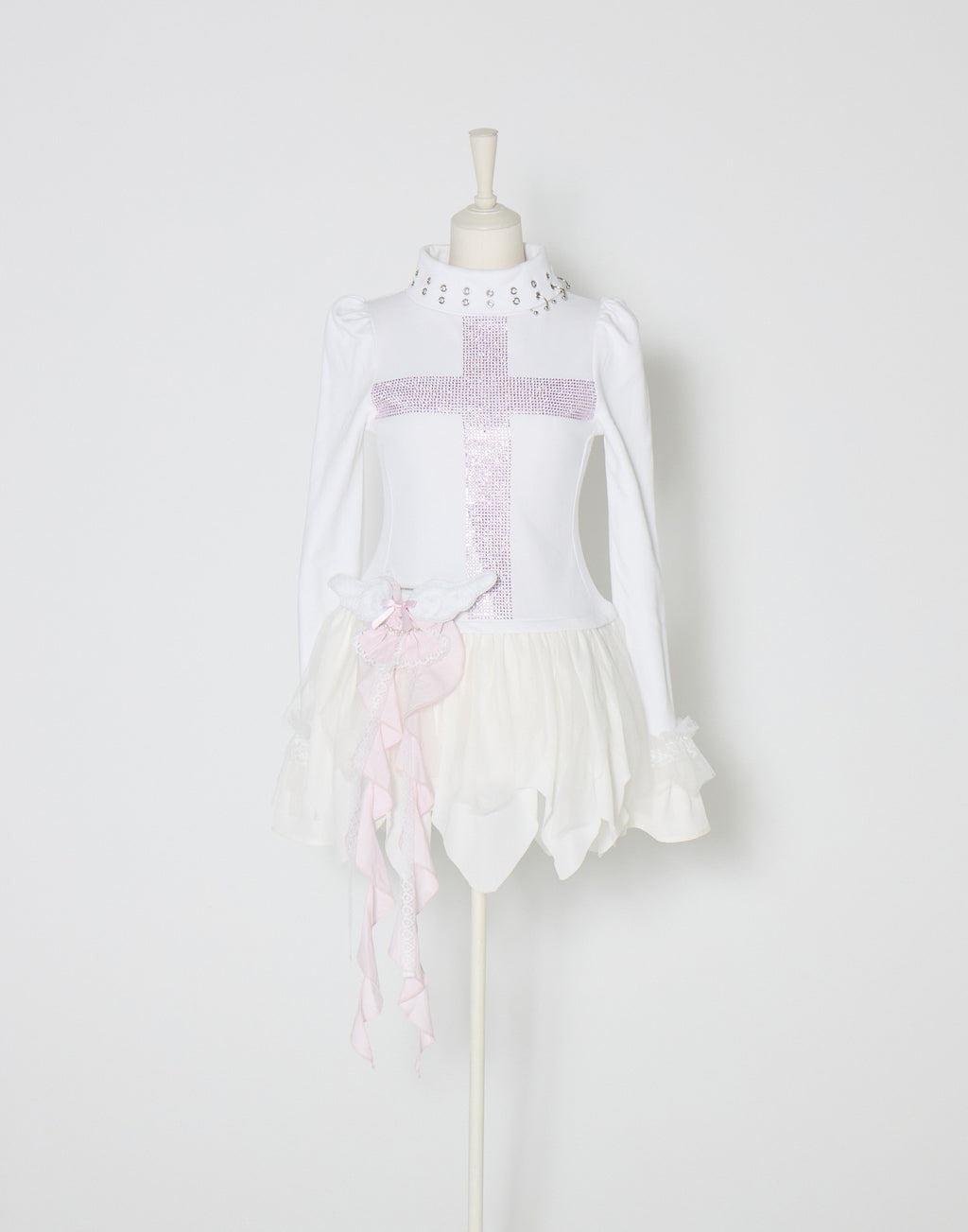 AVENCHUMU Rhinestone cross chiffon hem one-piece