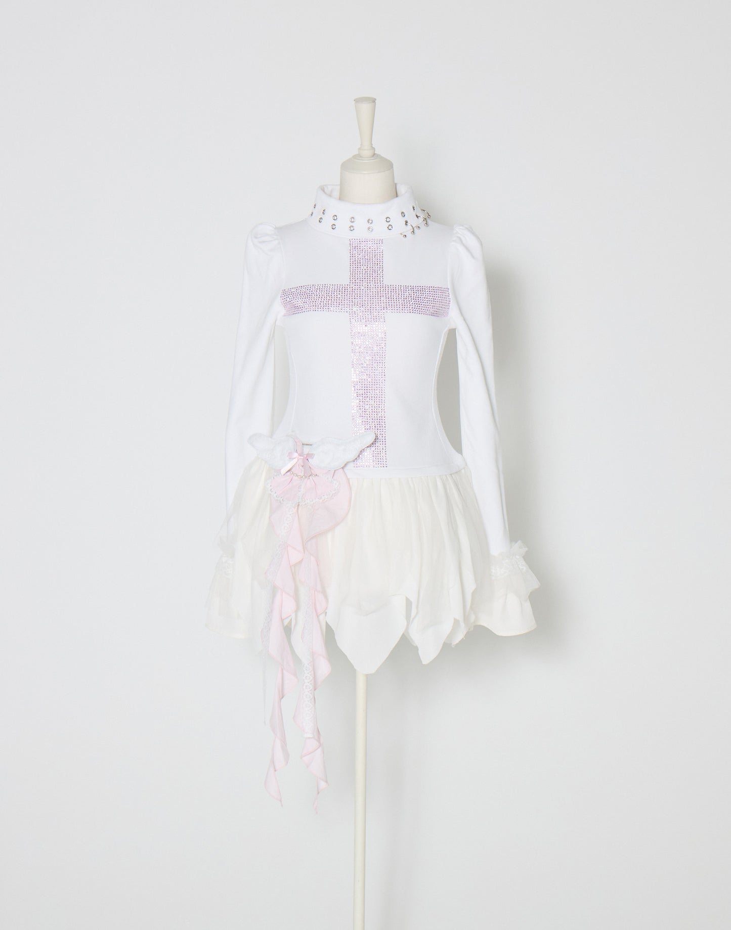 AVENCHUMU Rhinestone cross chiffon hem one-piece